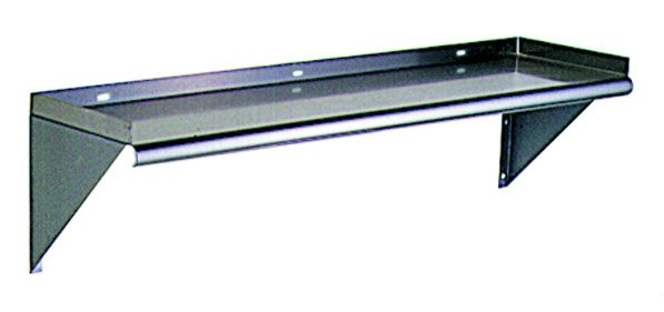 Stainless steel wall shelf with tab-lock mounting brackets