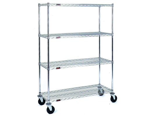Four-shelf wire stem caster cart for moving kitchen product