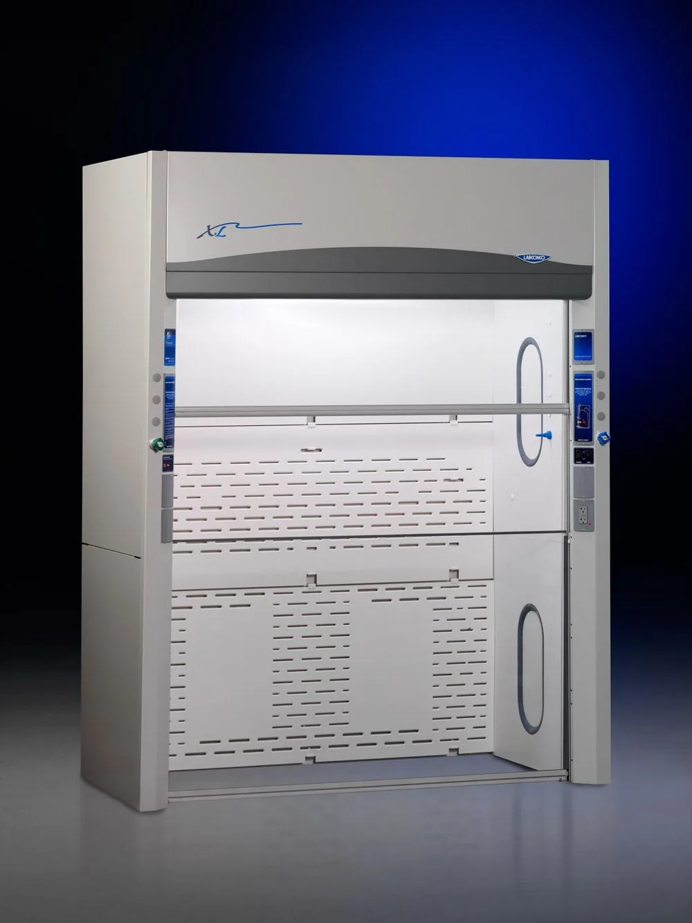 Labconco Protector XL floor-mounted fume hood with two vertical-rising tempered glass sashes