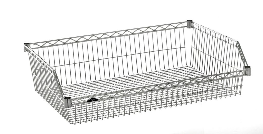 Metro Super Erecta chrome wire basket shelving for bulk small-part storage