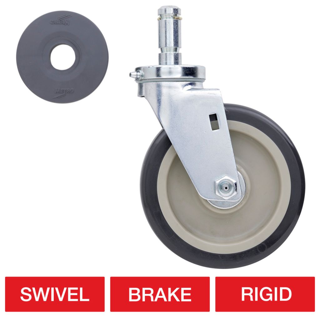 Metro six-inch stem casters with polyurethane treads for mobile Super Erecta wire shelving