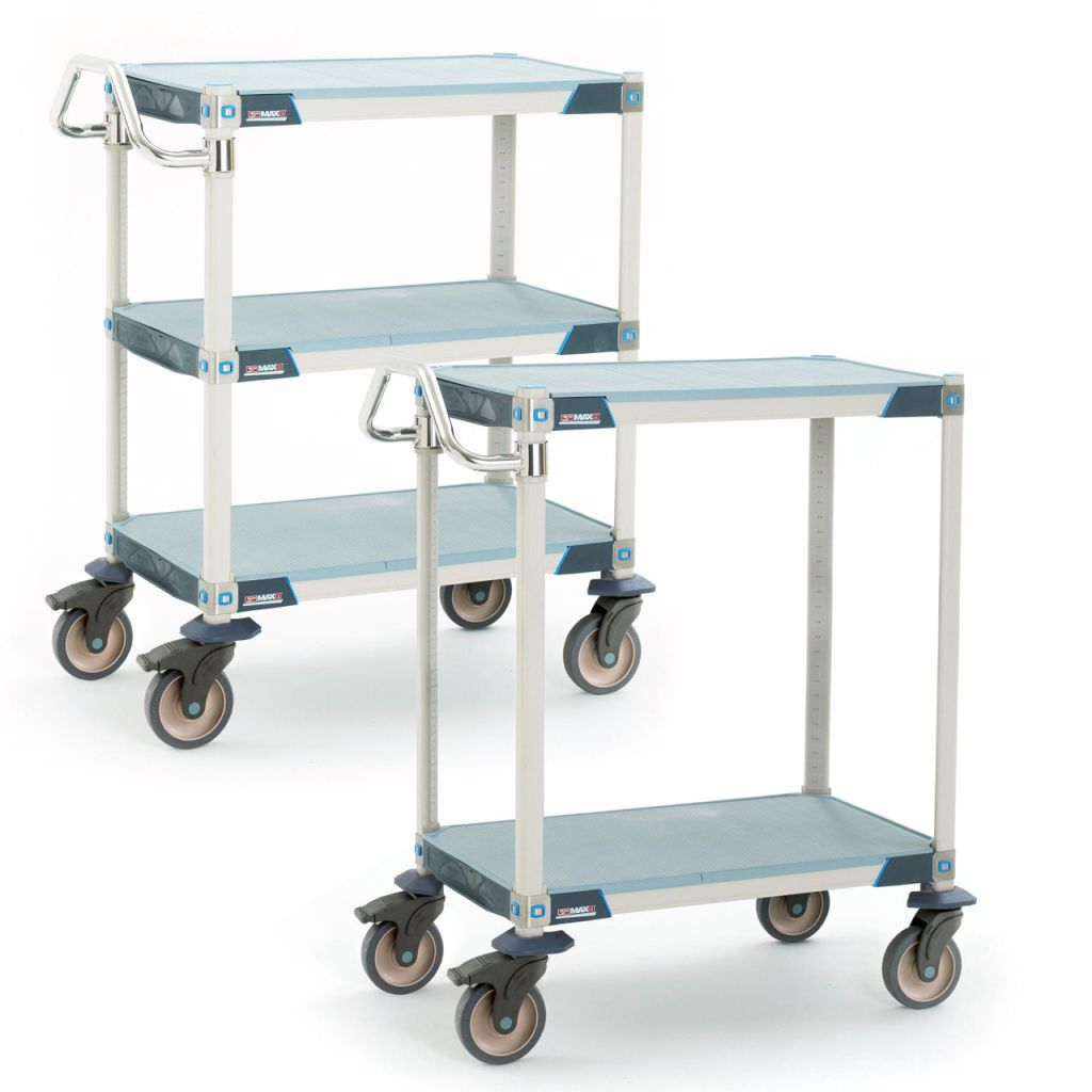 Polymer utility cart with solid shelf mats for cleanroom and lab material handling