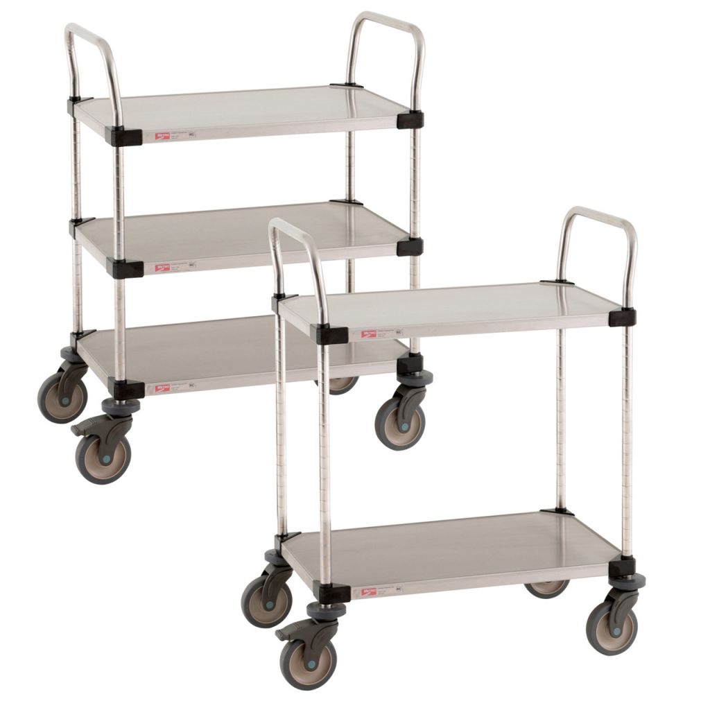 Stainless steel solid-shelf utility cart for cleanroom and laboratory transport