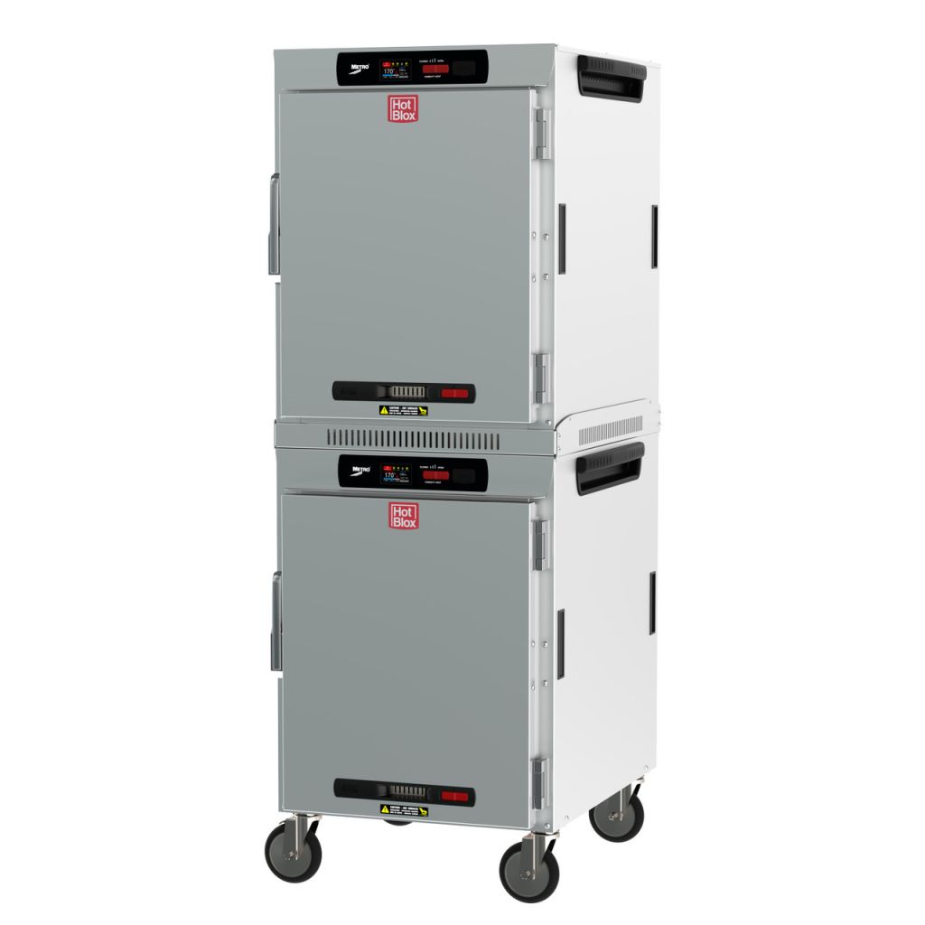 Dual-cavity sixteen-pan mobile heated holding cabinet with independent compartments