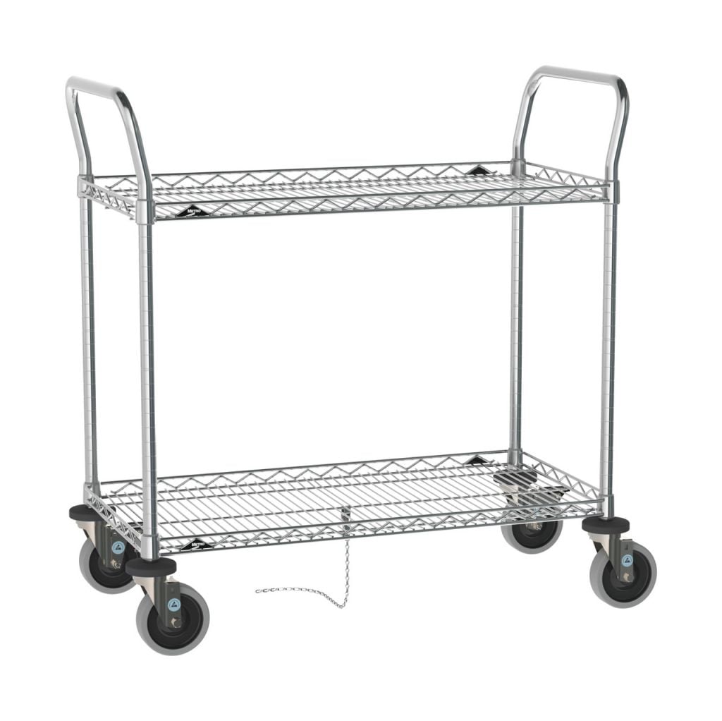 Metro ESD safe Super Erecta drop mat 2-shelf utility cart with solid shelf mats