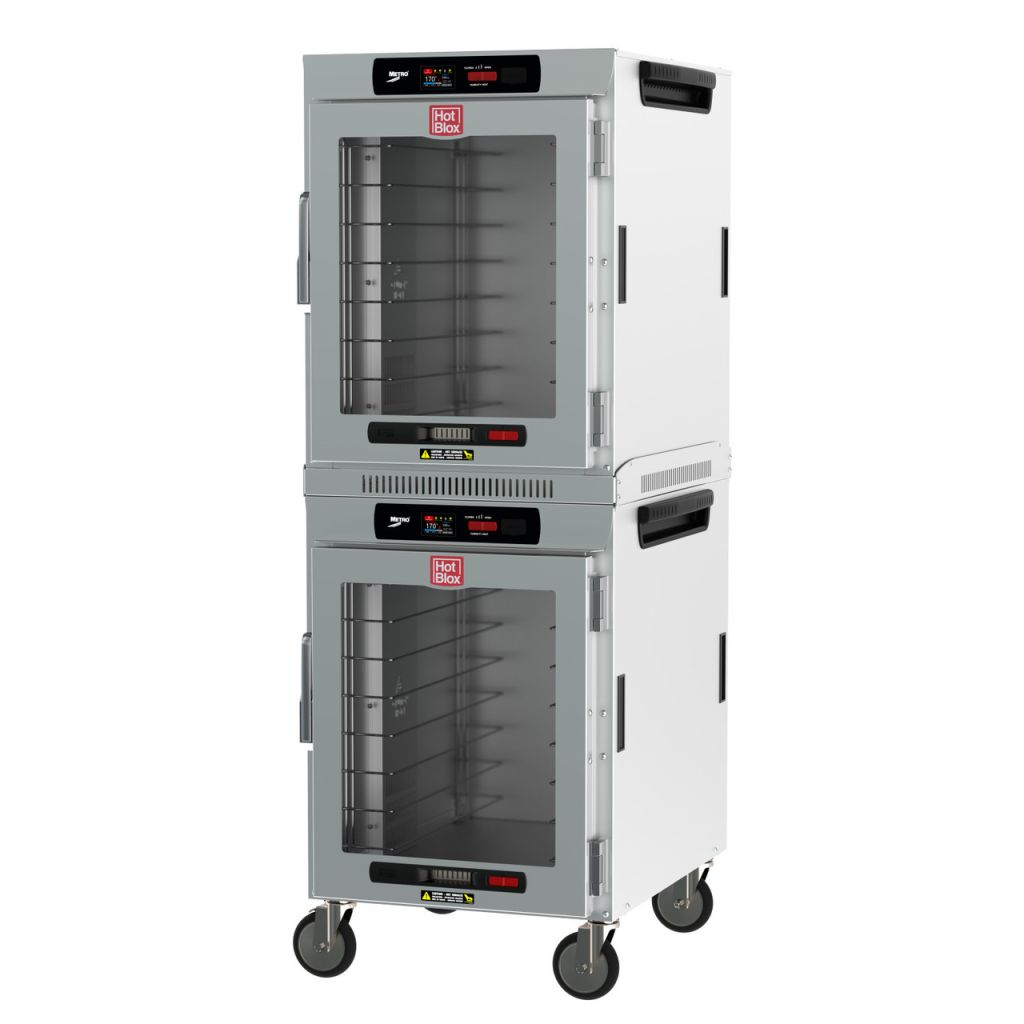 Metro HotBlox wide 16-pan insulated dual-cavity mobile holding cabinet with clear door