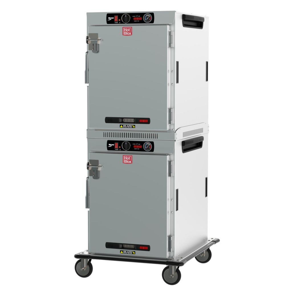 Dual-cavity insulated transport holding cabinet carrying two temperature zones at once