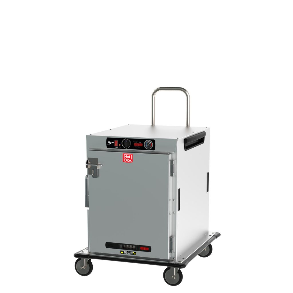 Insulated eight-pan transport holding cabinet for moving hot food between locations