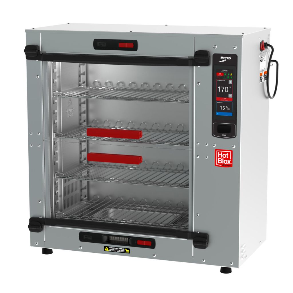 Countertop heated holding cabinet for supermarket hot grab-and-go and rotisserie programs