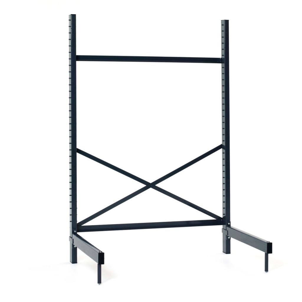 Metro SmartLever adjustable cantilever workstation with wall-mounted shelves