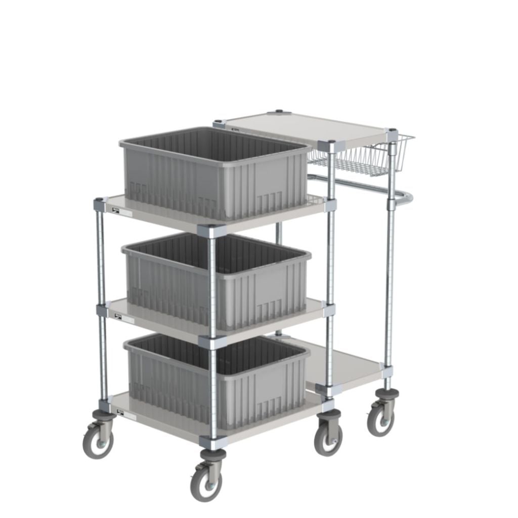 Picking cart used for online grocery order assembly and back-room replenishment