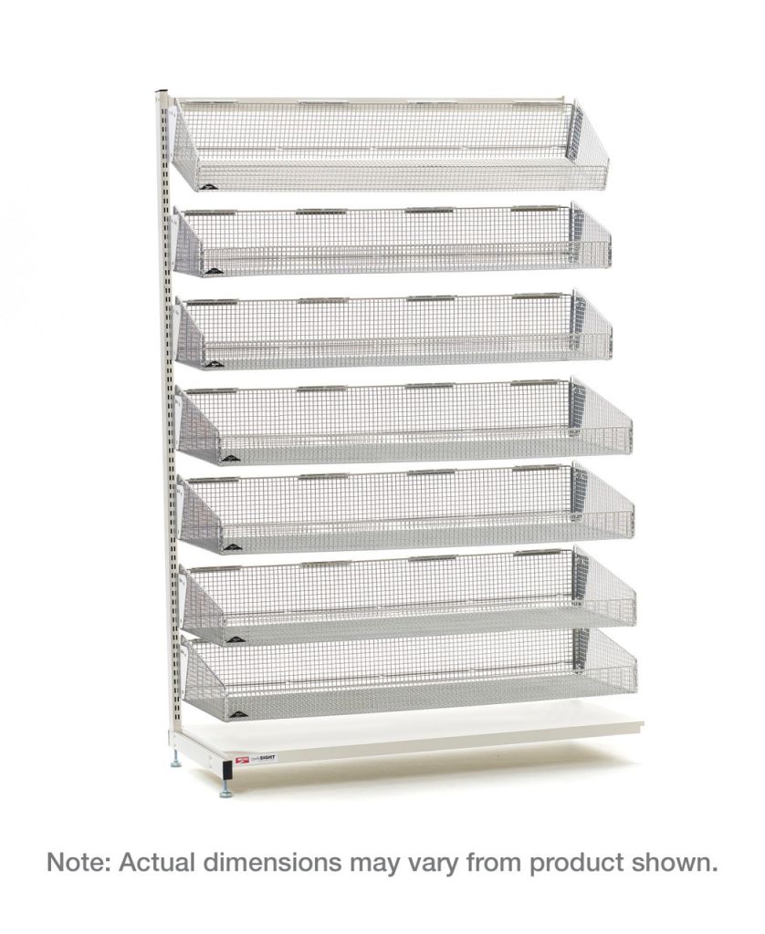 Single-sided seven-basket shelving unit for supply room picking