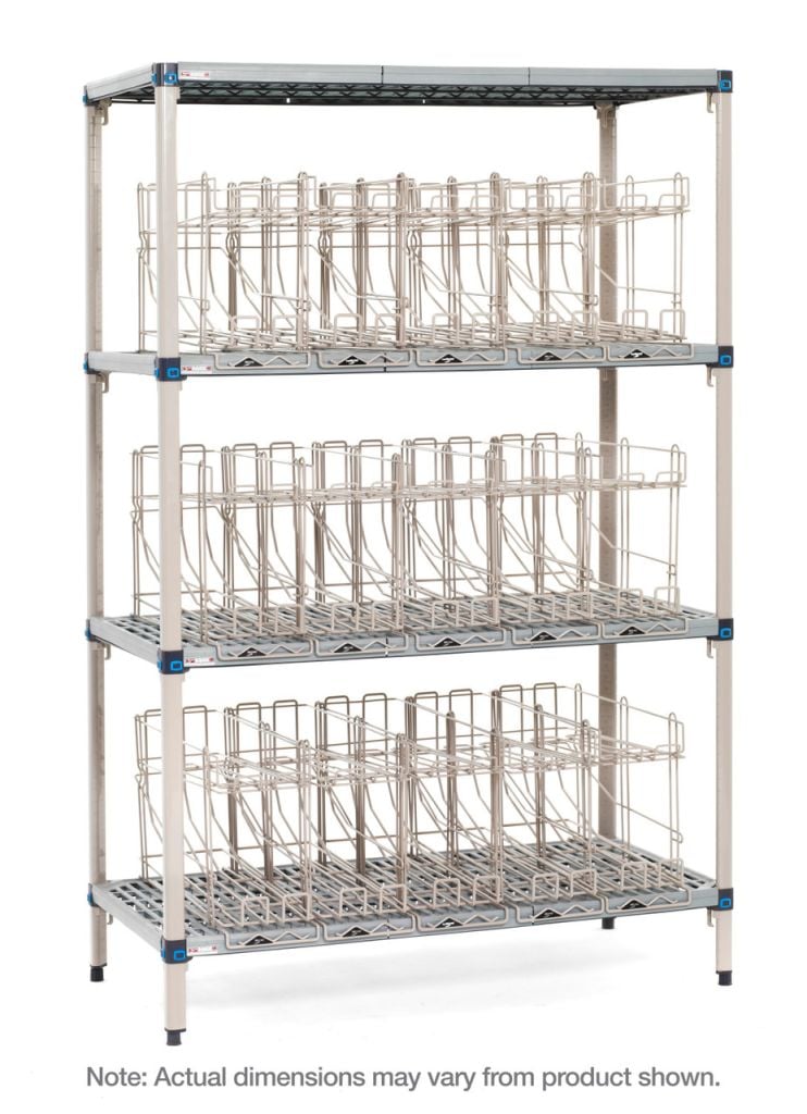 MetroMax Q four-shelf polymer can rack unit for grocery and back-room canned stock