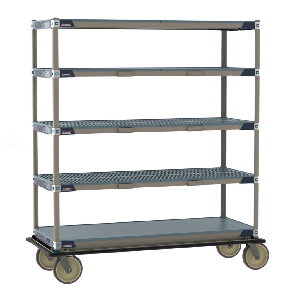 MetroMax i transport and exchange cart with open-grid polymer shelves