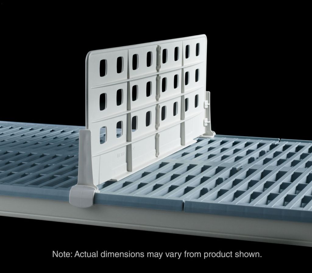 Eight-inch shelf dividers that snap into MetroMax polymer shelf mats