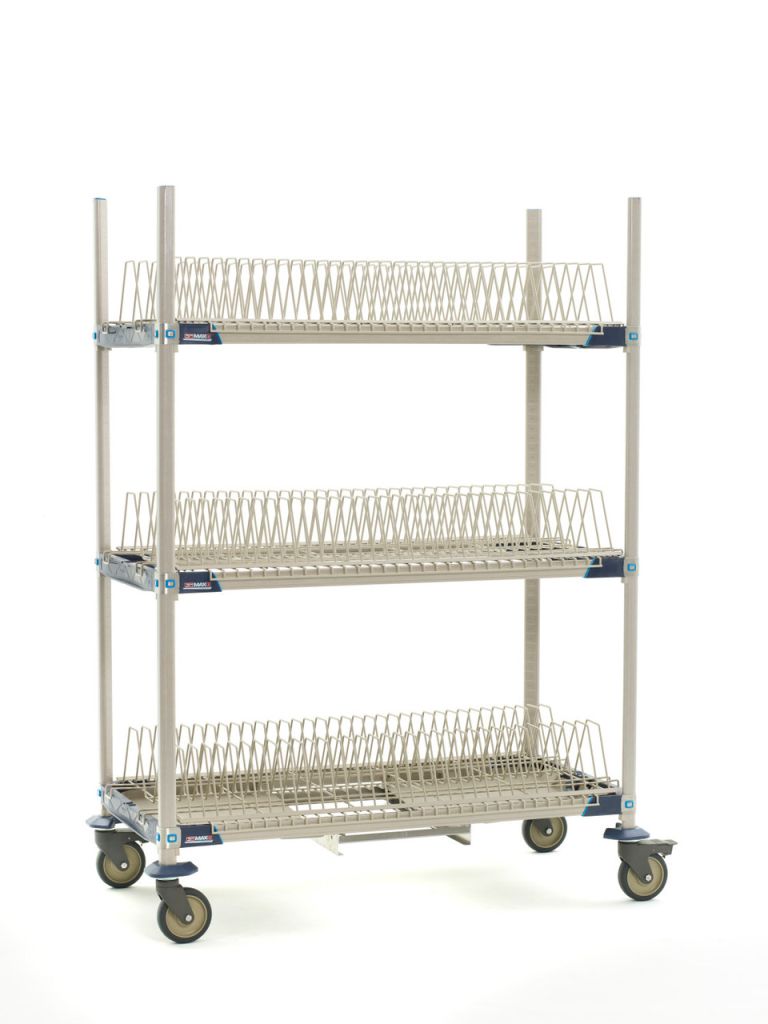 MetroMax i mobile drying rack with three tray racks and a drip tray