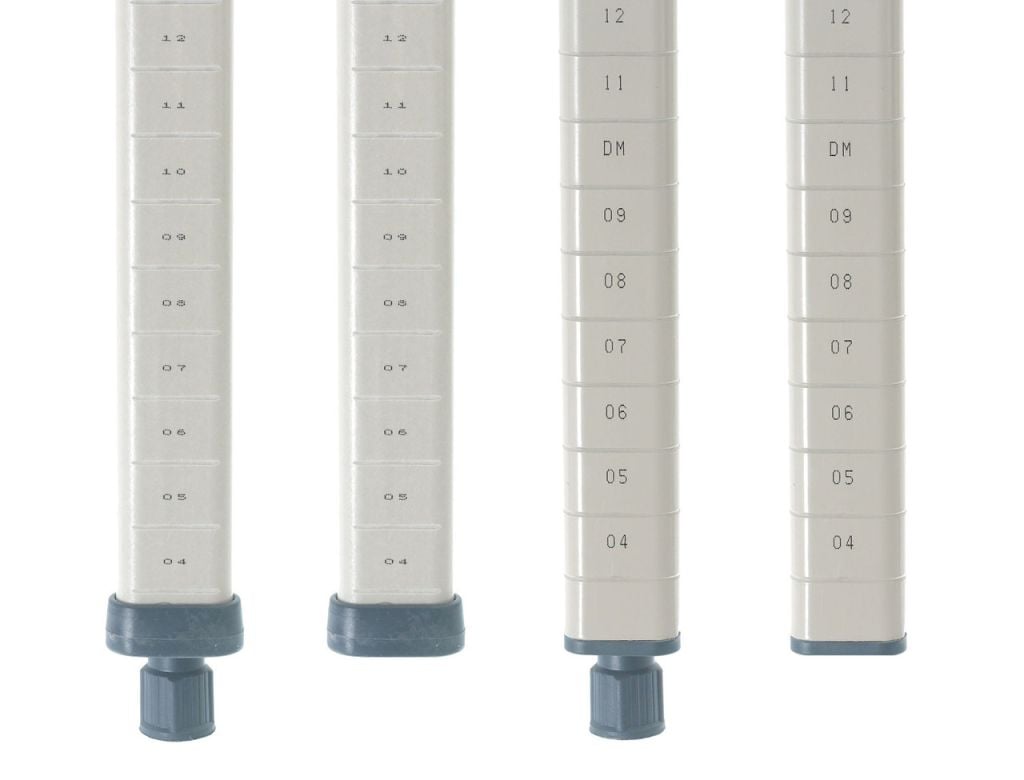 MetroMax shelving posts in epoxy-coated and stainless steel finishes