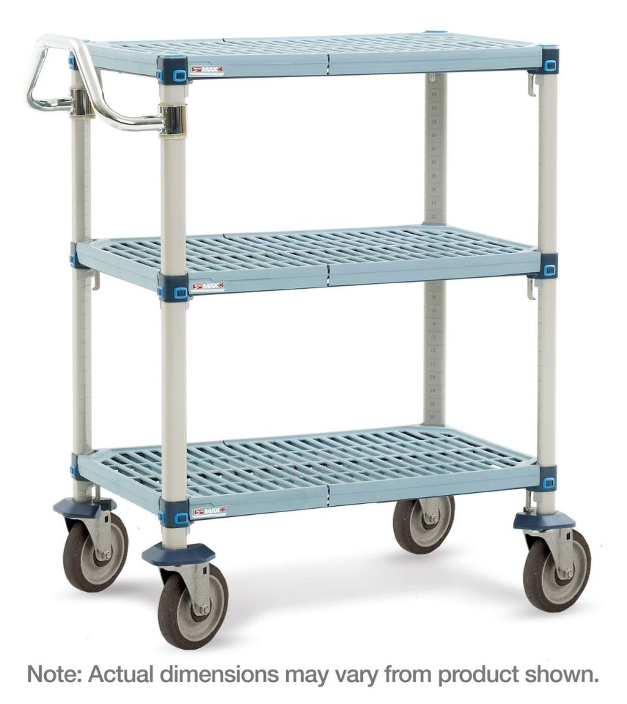 MetroMax Q polymer utility cart with removable open-grid shelf mats