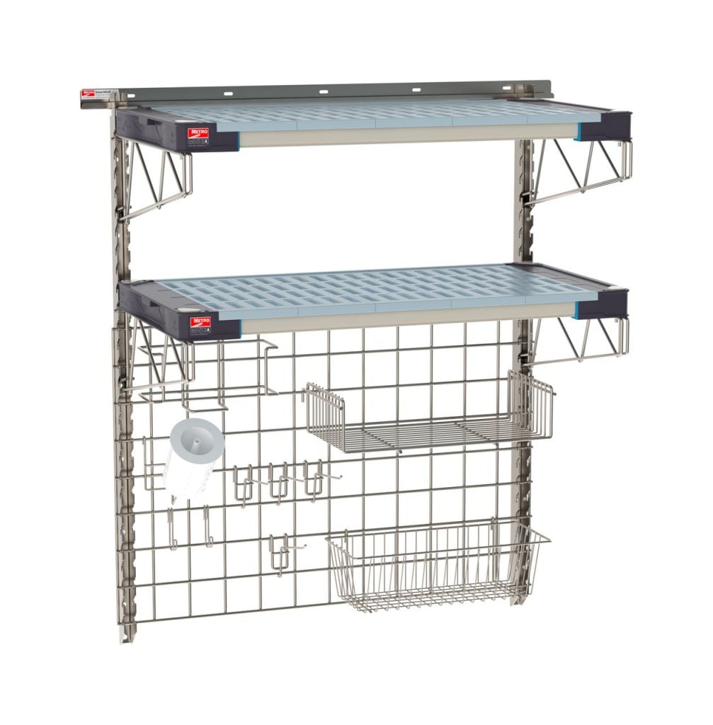 SmartWall Life wall shelving system fitted with MetroMax 4 polymer shelves