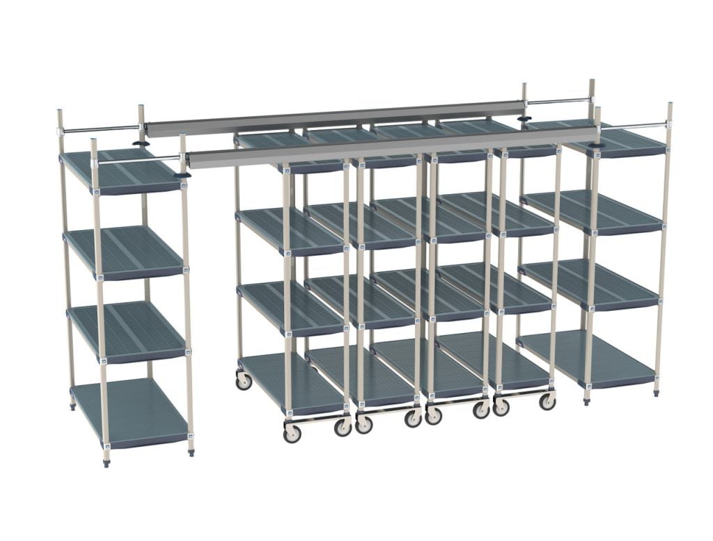 Metro Top-Track overhead track high-density shelving with MetroMax i shelves