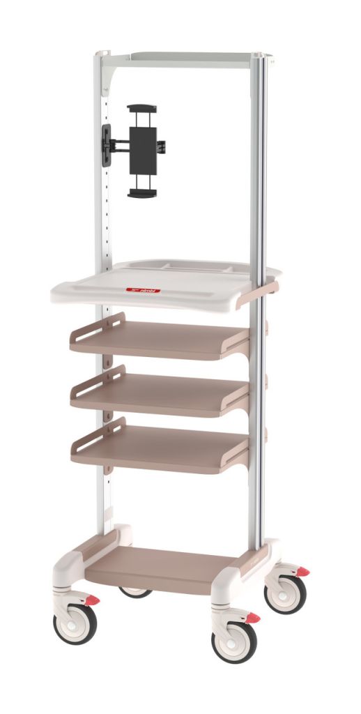 Endoscopy transport cart with covered top and tablet holder for scope transport