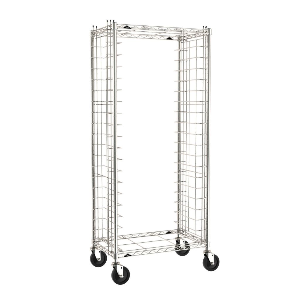 Metro side-load wire bun pan rack for bench-side pan transfer