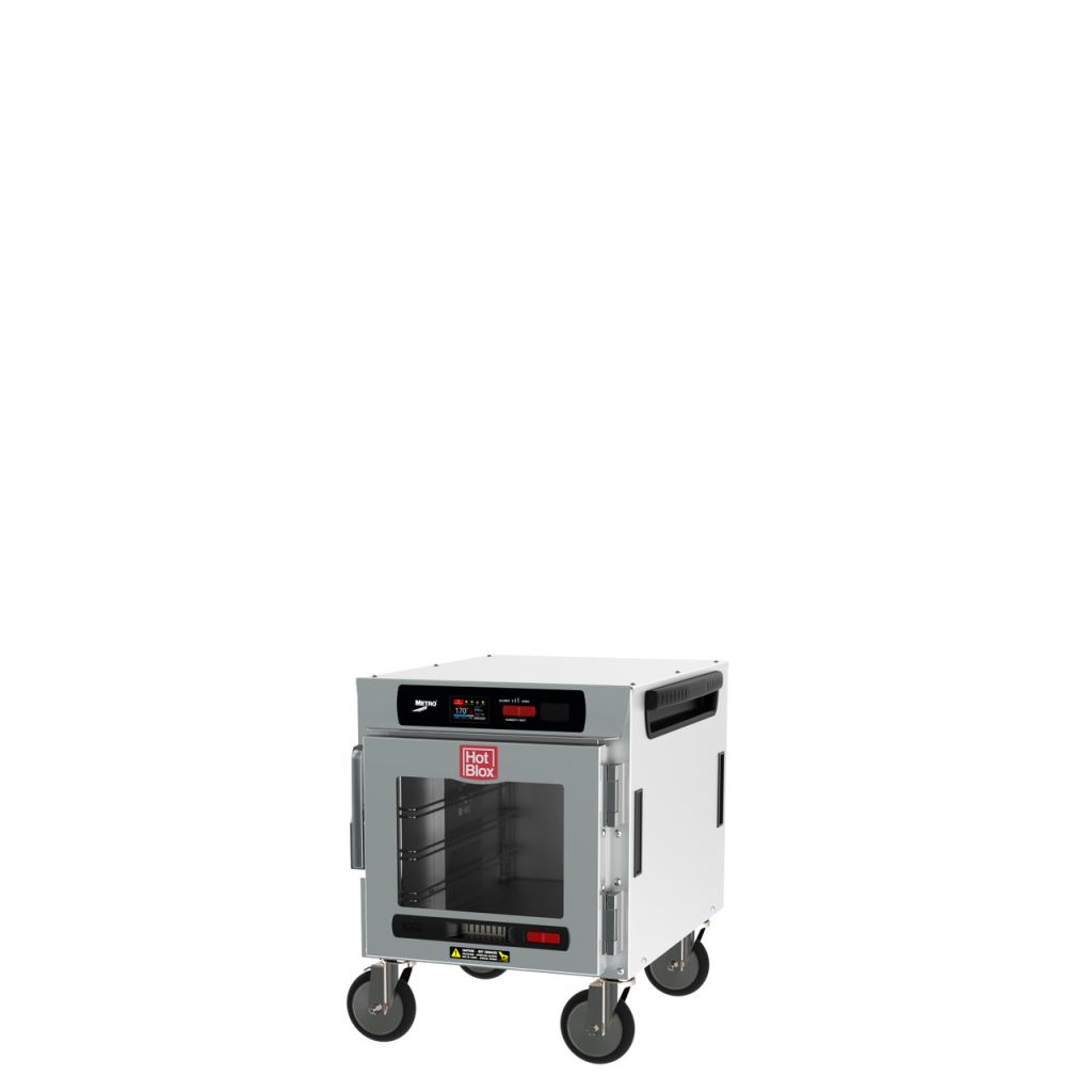 Undercounter four-pan heated holding cabinet that fits beneath a prep counter