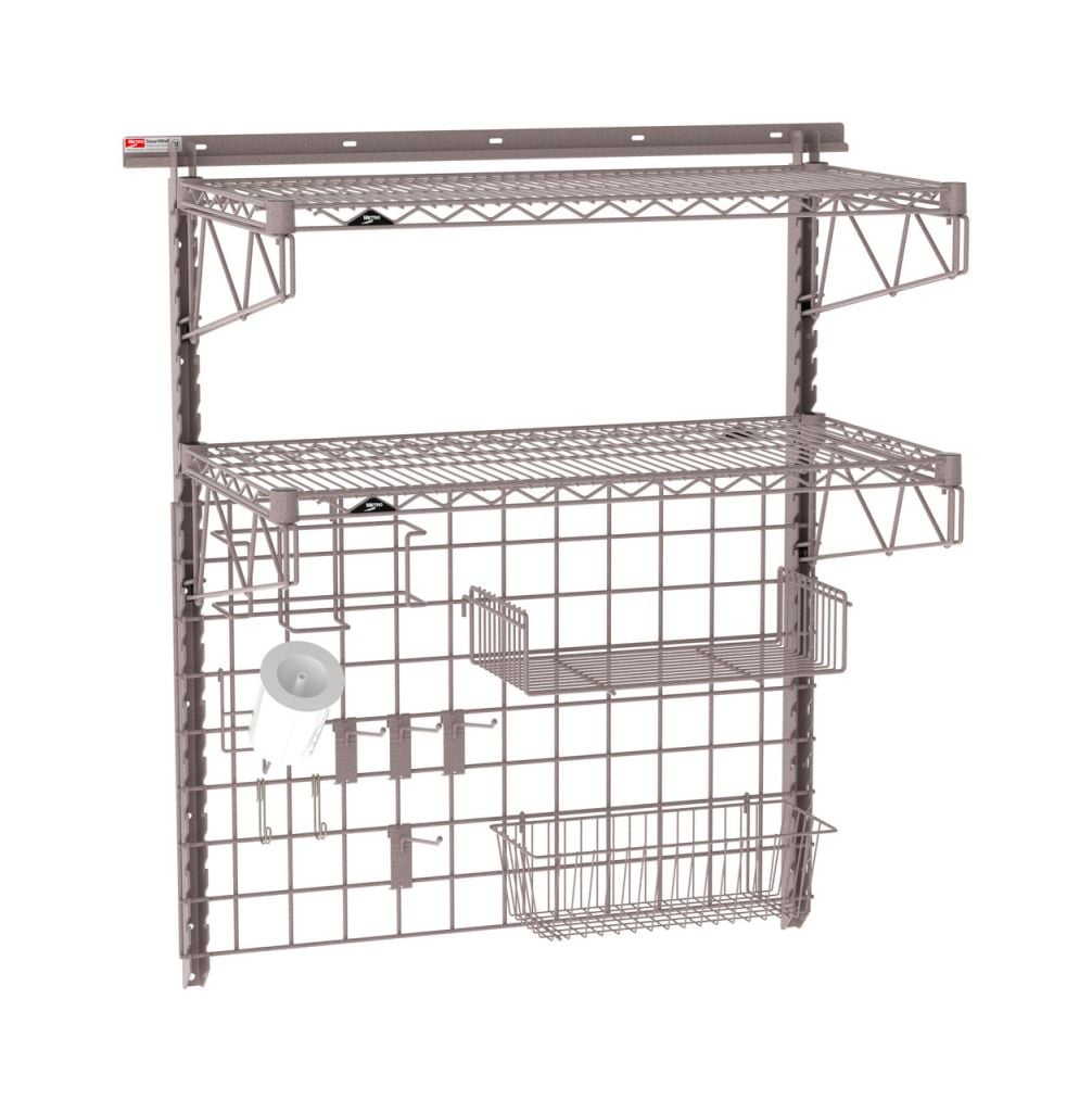 Two-shelf food prep wall shelving kit in gray epoxy finish