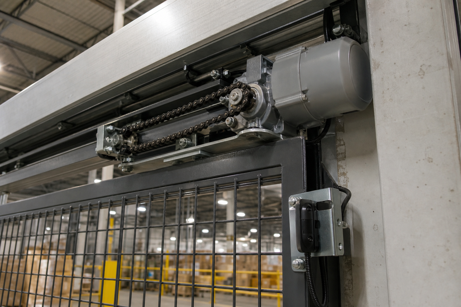 Powered sliding door operator mounted on a wire mesh security enclosure