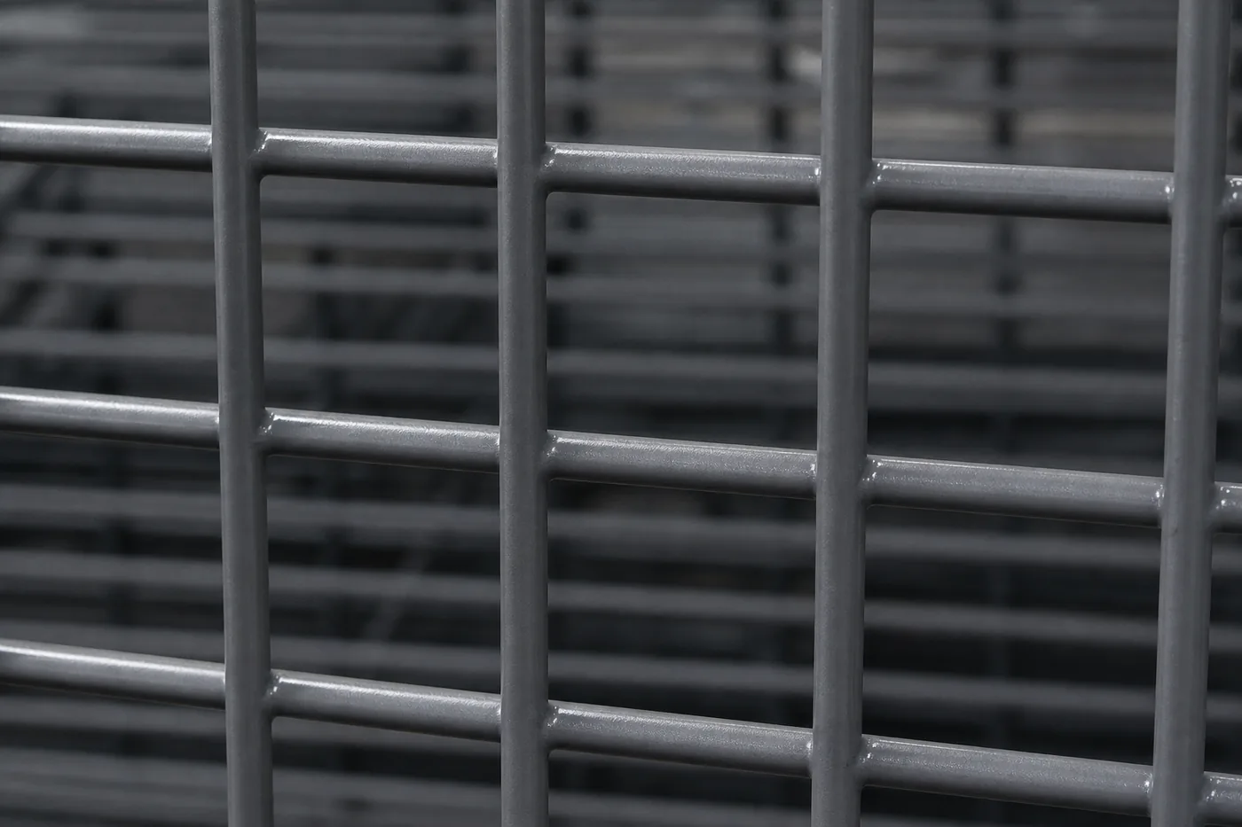 Close-up of welded wire mesh panel showing wire diameter and opening size