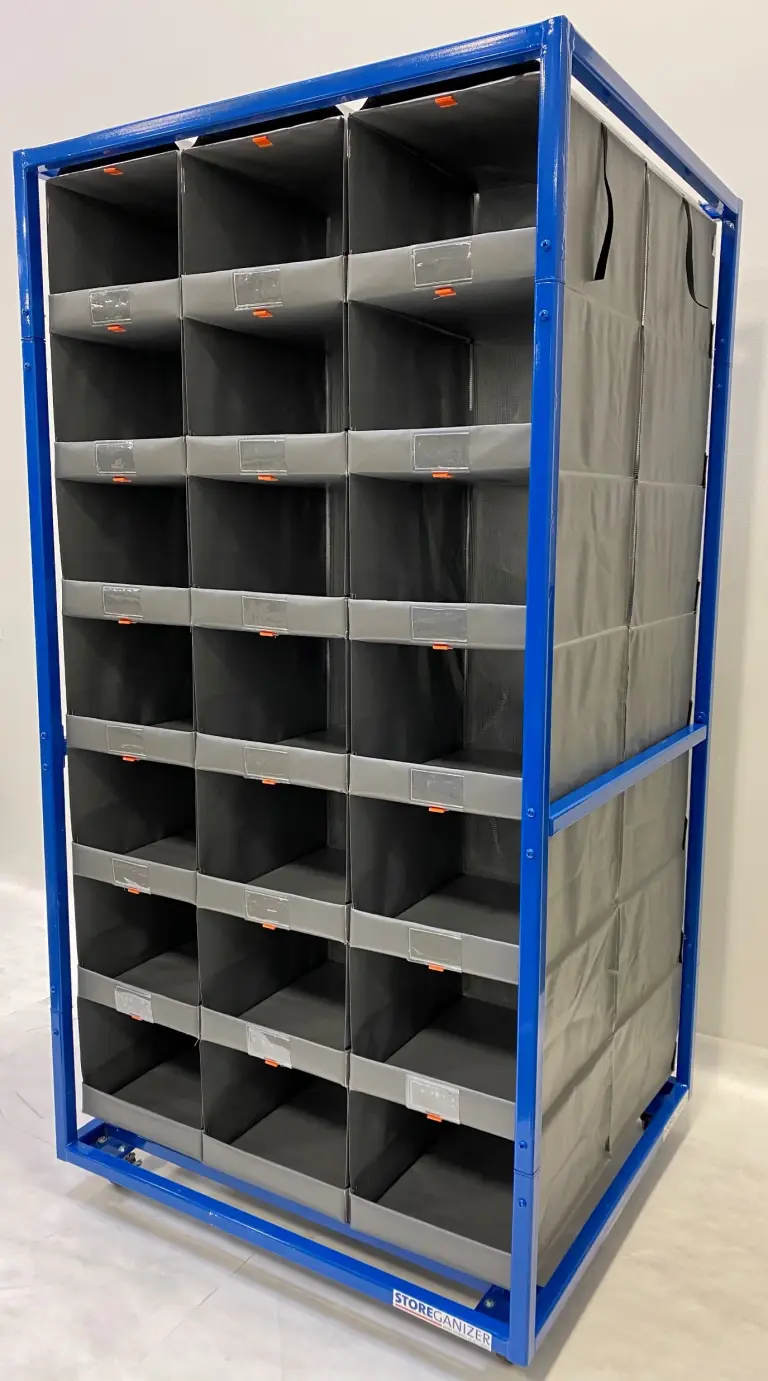 Storeganizer Picking Hive mobile pocket unit on a standard pallet footprint