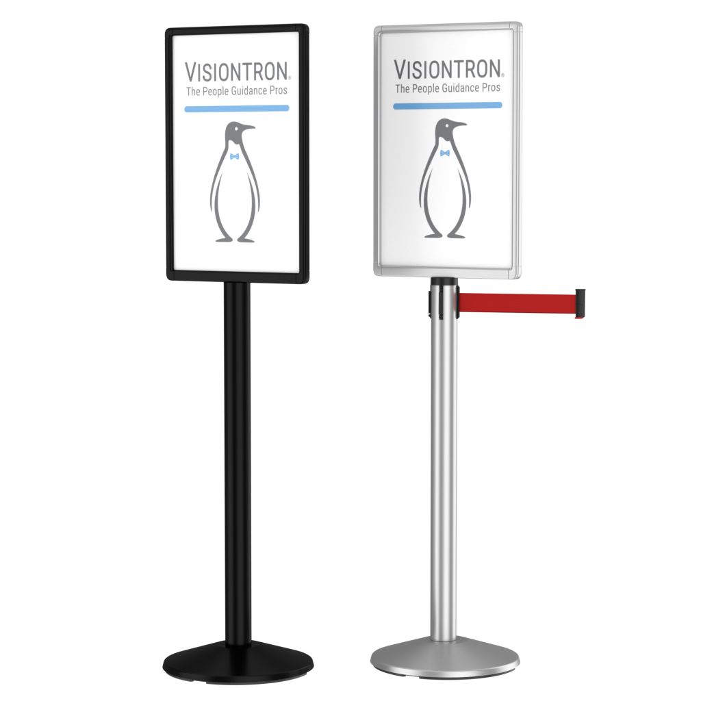 Visiontron 3 foot tall RETRACTA-BELT sign posts with post-top sign frames