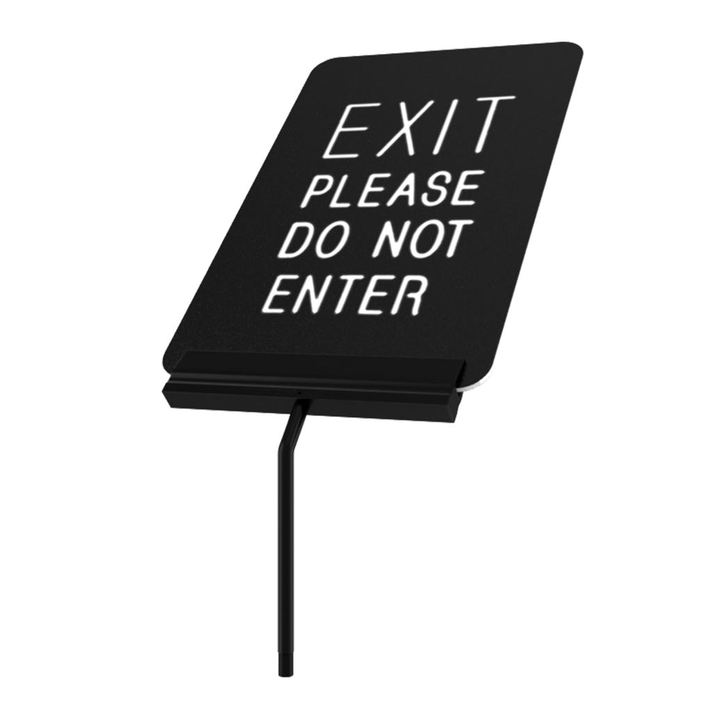 Visiontron angled sign bracket extension holding an engraved sign tilted 45 degrees