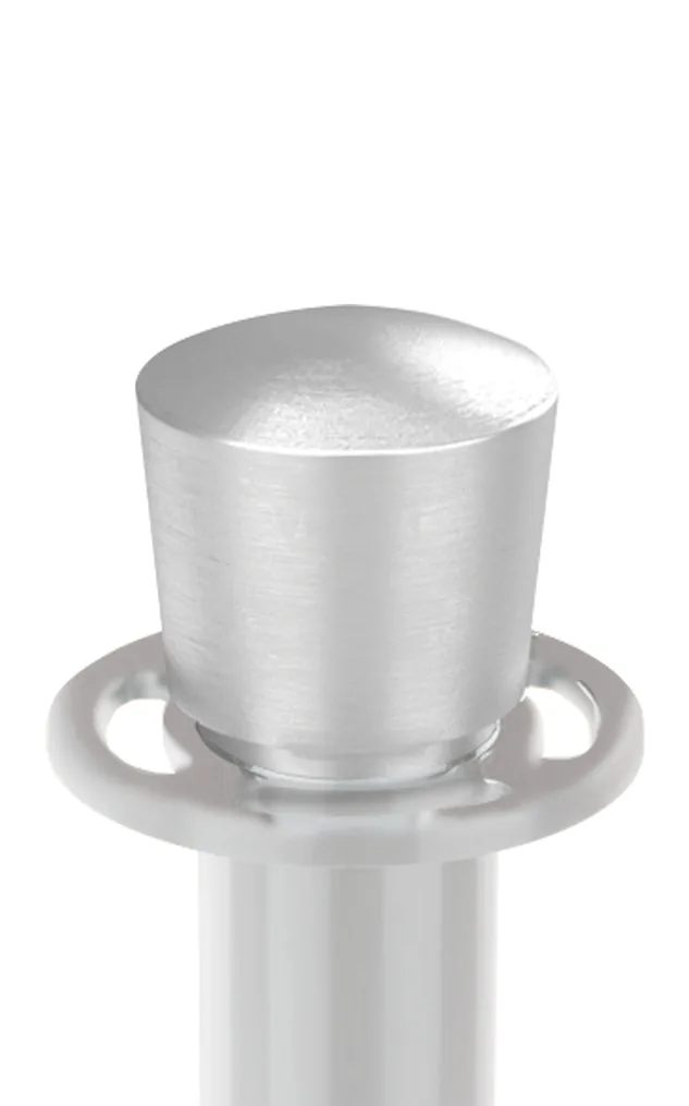 Visiontron Classic urn top post cap in satin stainless steel above the cast rope ring