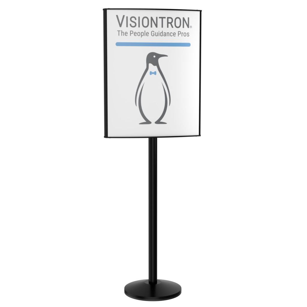 Visiontron VERSA-STAND freestanding sign post with changeable curved display panel