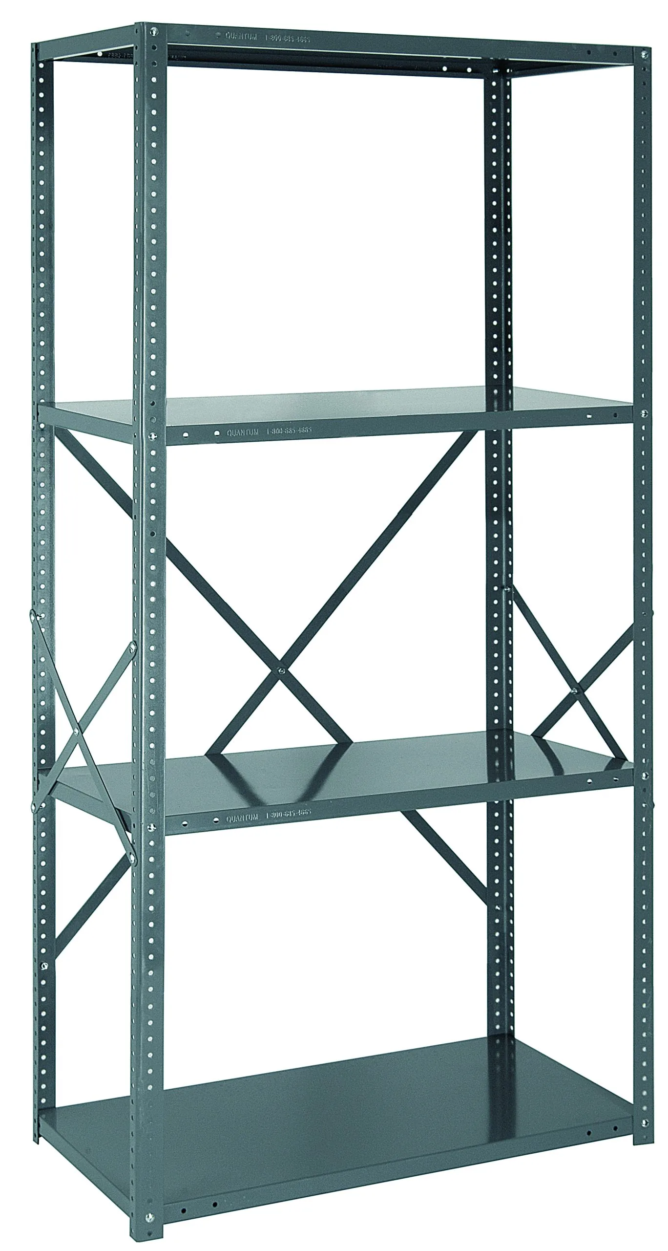 Quantum Ironman, 22 Gauge Steel Shelving, Open, 18″W X 36″L X 75″H, 400 Lb. Load Capacity Per Shelf, Includes: (4) Shelves, Uprights And Crossbars