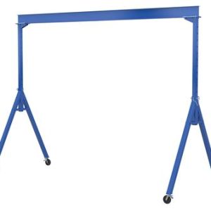 Vestil Steel Adjustable Height Gantry Crane with Total Locking Glass Filled Nylon Casters 20 Ft. Wide x 12 Ft. Max Usable Height 2,000 Lb. Capacity Blue