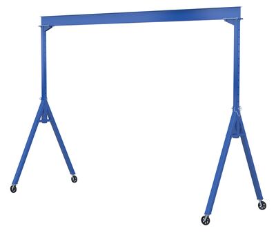 AHS-4-10-12-VG_A.jpg Vestil Steel Adjustable Height Gantry Crane with V-Groove Ductile Steel Casters 10 Ft. Wide x 12 Ft. Max Usable Height 4,000 Lb. Capacity Blue