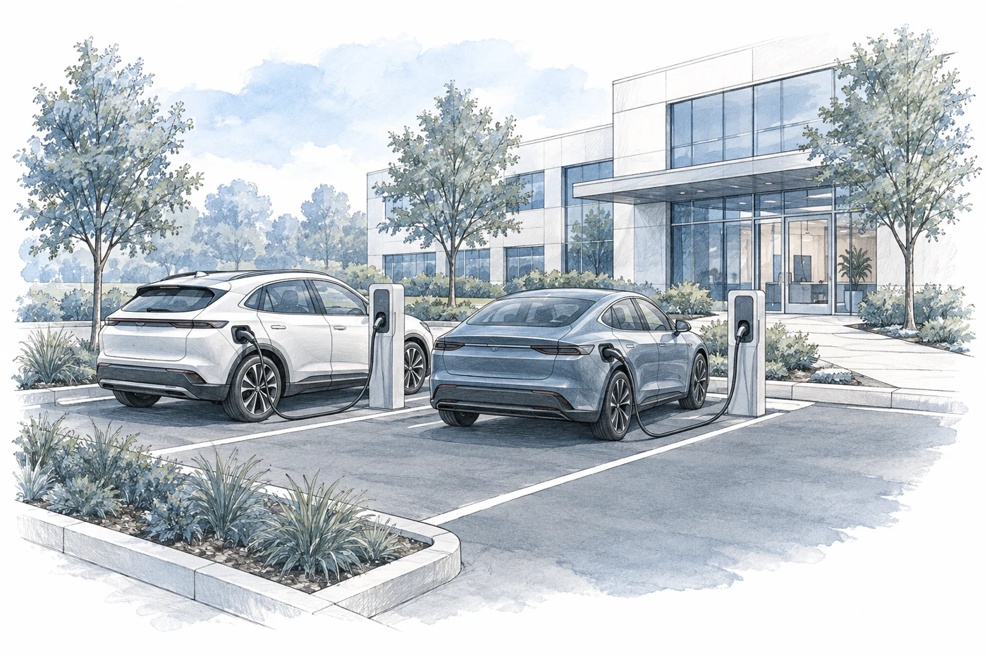 AI-generated conceptual planning illustration for commercial EV charging