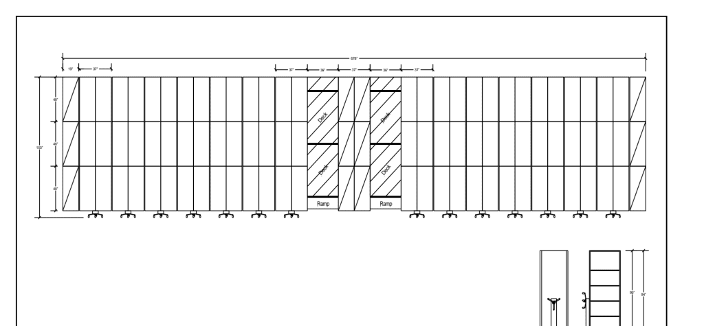 Mobile shelving layout drawing for an architectural millwork company's storeroom in West Valley City, Utah