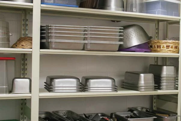 Aurora shelving used for hospitality service and supply storage