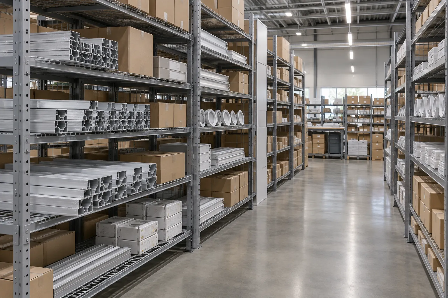 Wire deck levels added to boltless shelving at a lighting manufacturer