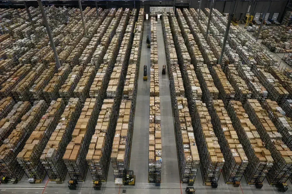 Large warehouse with hundreds of pallet rack bays