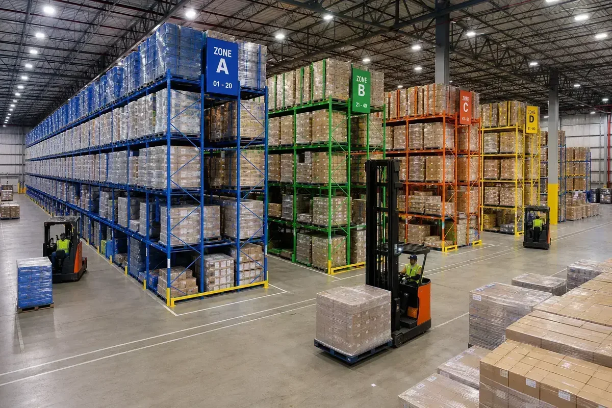 Well-organized warehouse with optimized pallet rack layout
