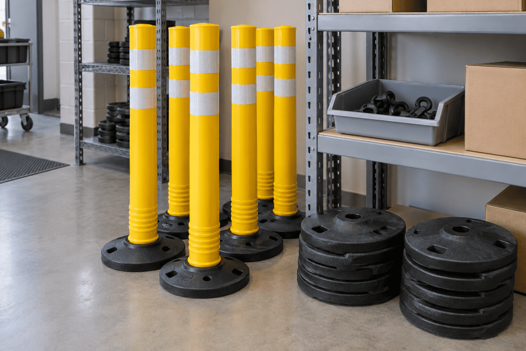 AI-generated illustration of spare delineator posts and replacement parts