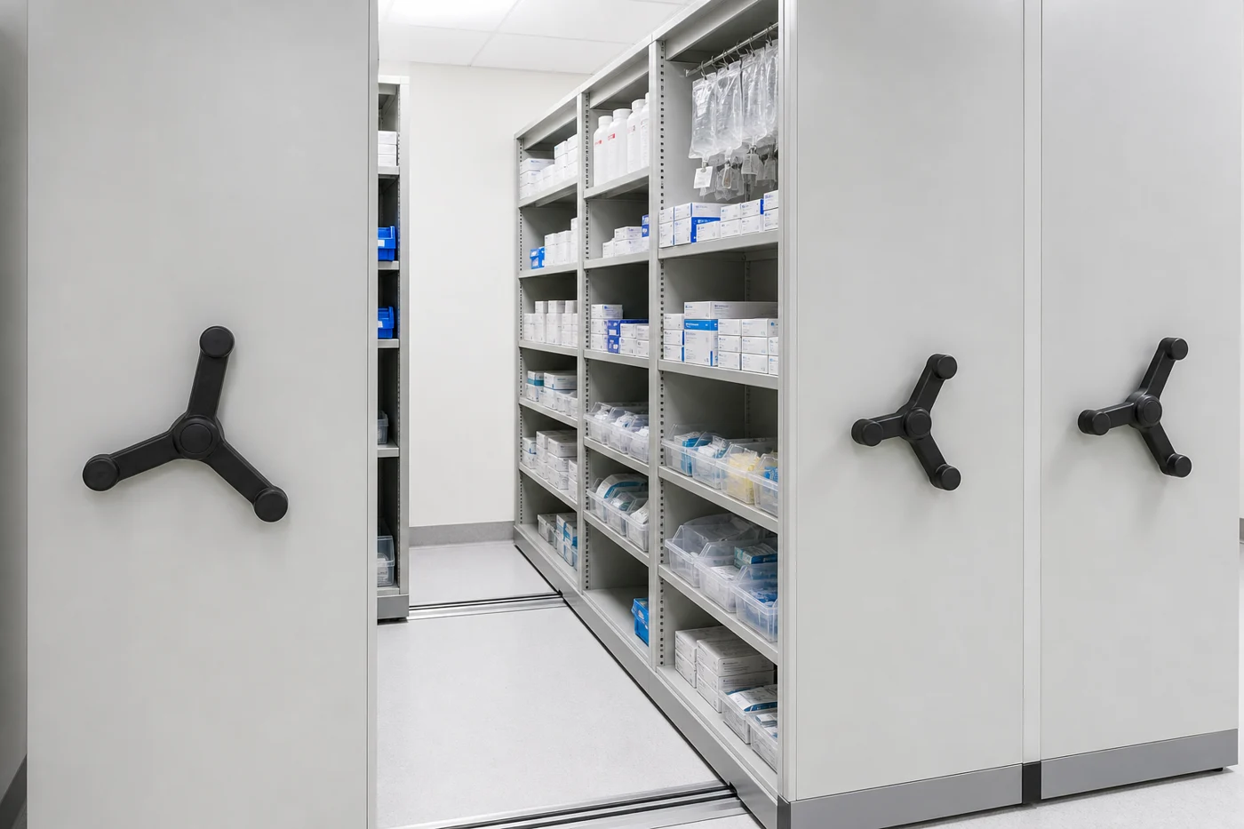 Hospital pharmacy mobile shelving in Globe, Arizona