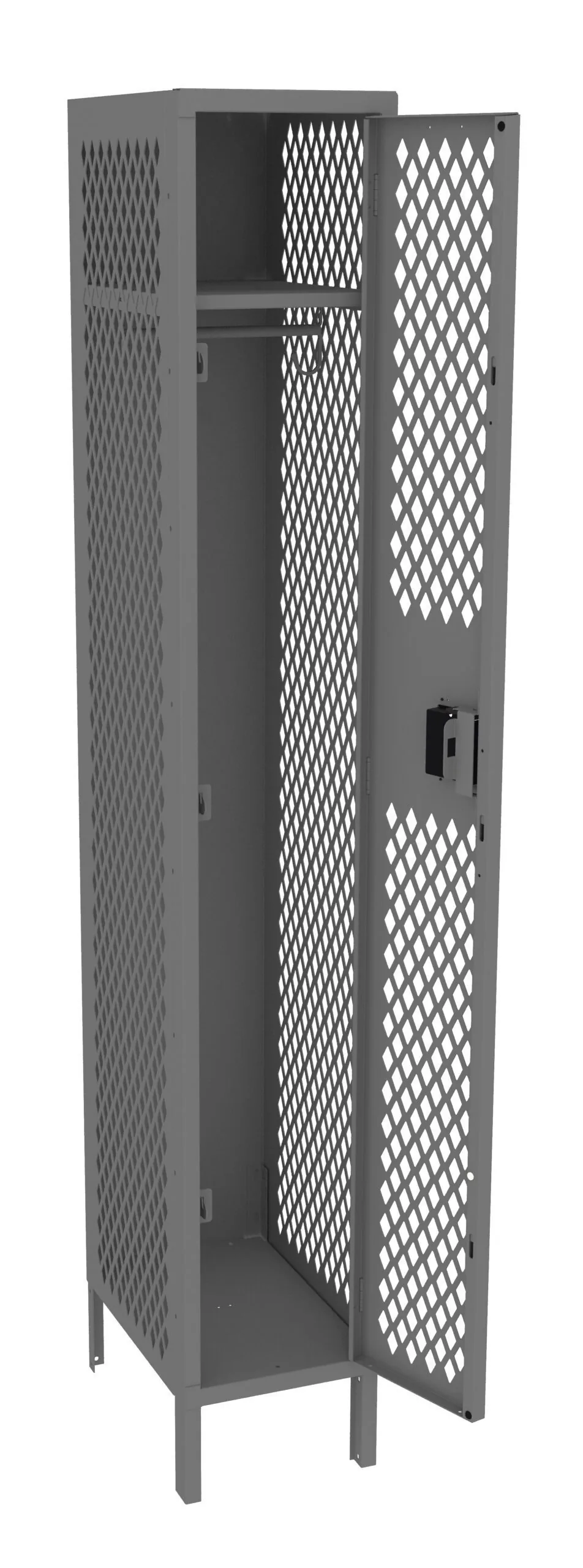 Tennsco 12"W One-Wide Single Tier Ventilated Locker with Legs, Medium Grey