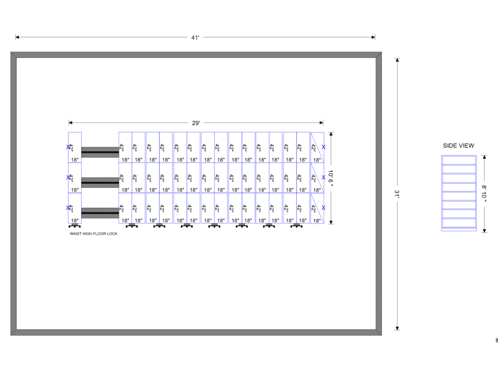 Mobile shelving system layout drawing for a laboratory storage room, North Logan Utah