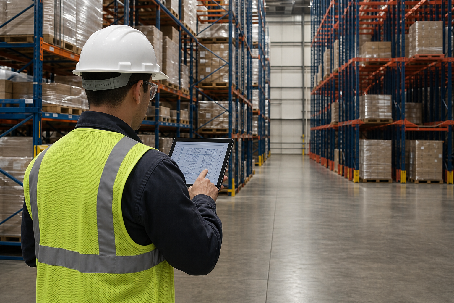 Warehouse manager reviewing incoming pallets waiting for open rack space