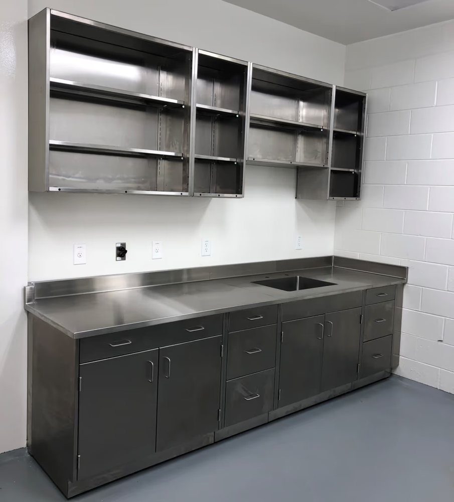 ICI stainless steel sink cabinet with matching wall cupboards